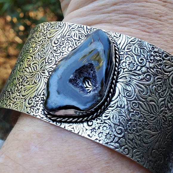 New Solar Agate Druzy Adjustable Cuff 925 Silver Bracelet. - Picture 5 of 15